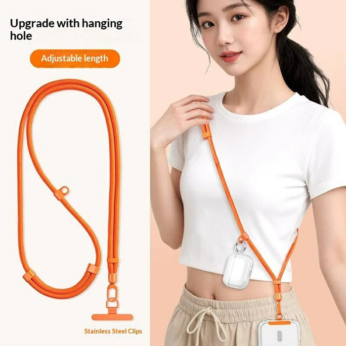 80 - 150cm Adjustable Phone Lanyard Neck Strap Crossbody Long Strap with Silicone Hanging Hole - Orange - 2