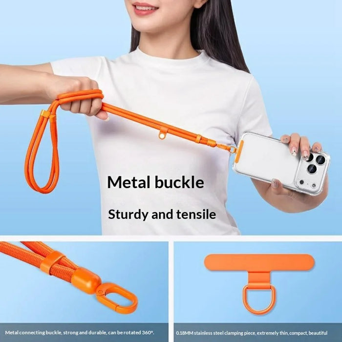 80 - 150cm Adjustable Phone Lanyard Neck Strap Crossbody Long Strap with Silicone Hanging Hole - Orange - 3