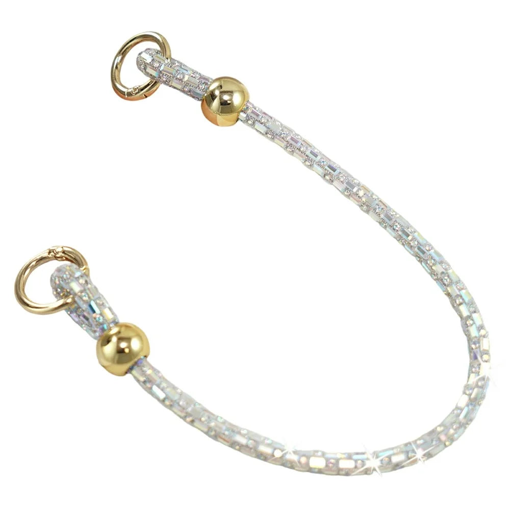 30cm Square Crystal Beaded Phone Lanyard Wrist Strap Mobile Chain Crystal Rhinestone Accessory - Dazzling  /  Gold - 1