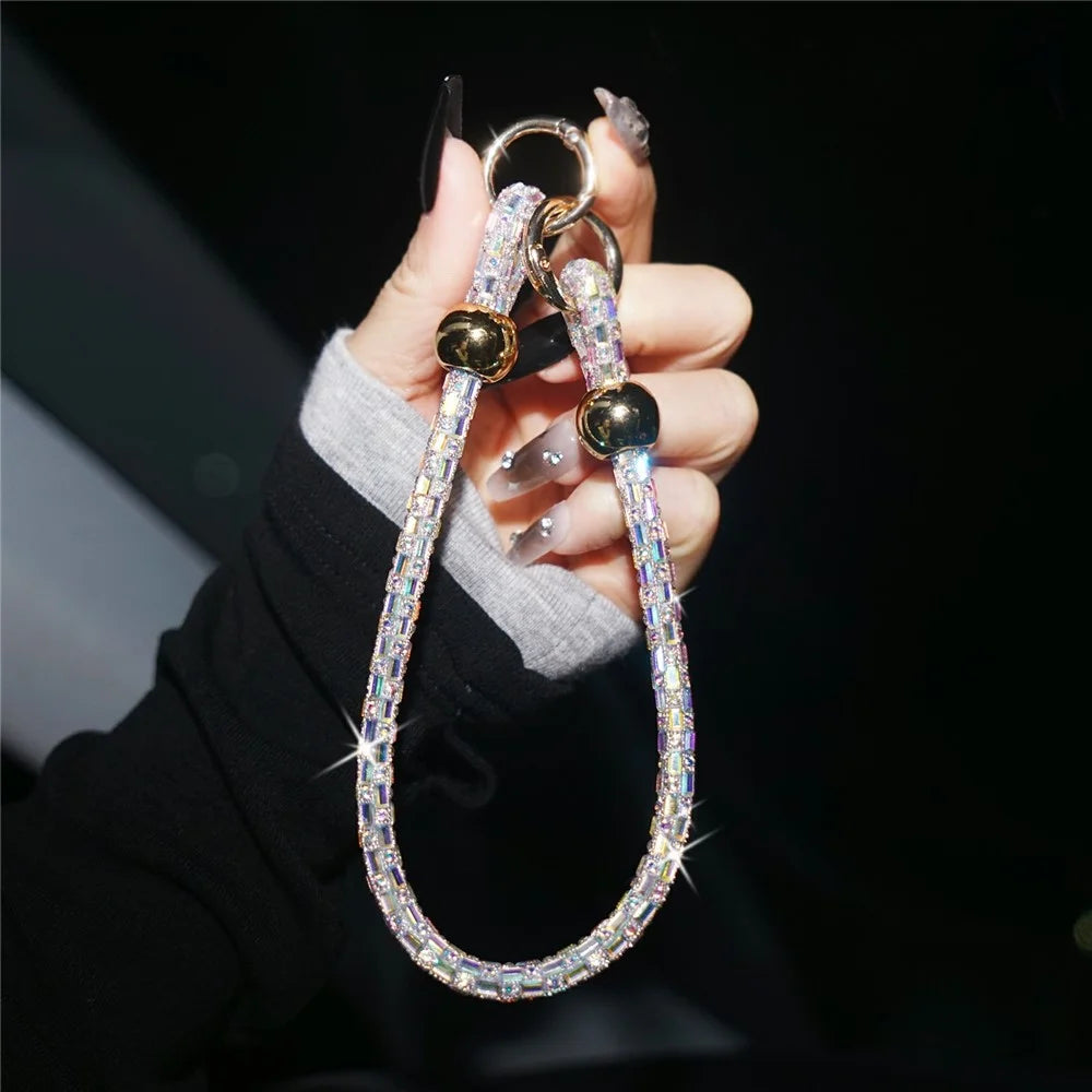 30cm Square Crystal Beaded Phone Lanyard Wrist Strap Mobile Chain Crystal Rhinestone Accessory - Dazzling  /  Gold - 2