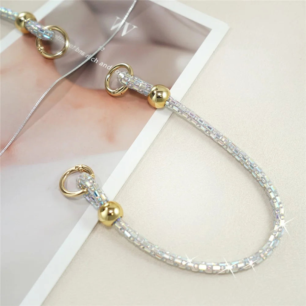 30cm Square Crystal Beaded Phone Lanyard Wrist Strap Mobile Chain Crystal Rhinestone Accessory - Dazzling  /  Gold - 4
