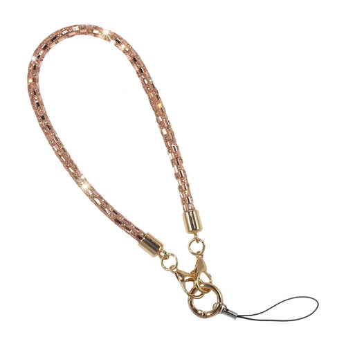 30cm Short Phone Lanyard Square Crystal Gold Connector Cell Phone Wrist Straps with Quick Release Clasp - Rose Gold - 1
