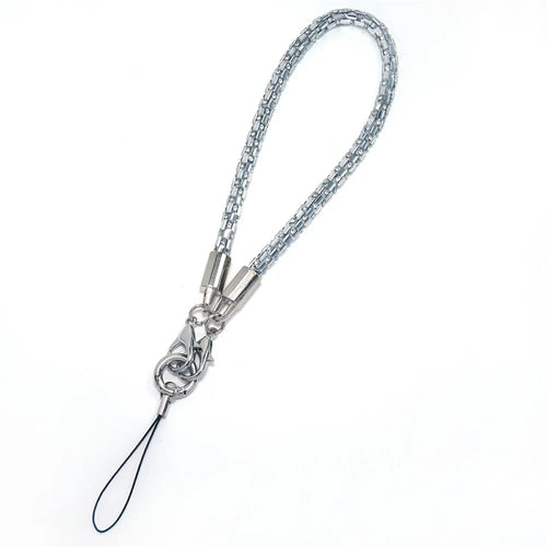 30cm Short Phone Lanyard Square Crystal Silver Connector Cell Phone Wrist Straps with Quick Release Clasp - Silver White - 1