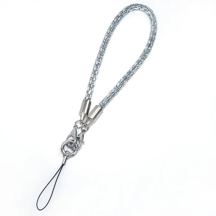 30cm Short Phone Lanyard Square Crystal Silver Connector Cell Phone Wrist Straps with Quick Release Clasp - Silver White - 1