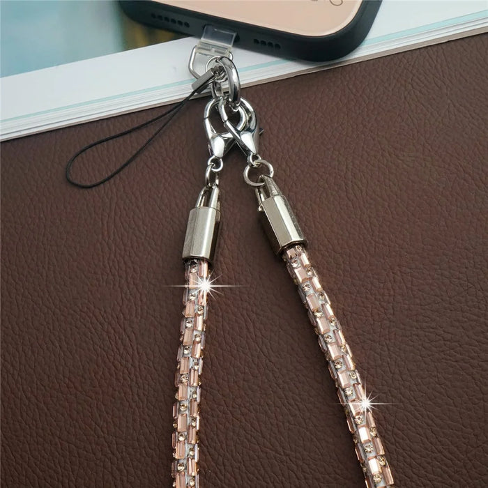 30cm Short Phone Lanyard Square Crystal Silver Connector Cell Phone Wrist Straps with Quick Release Clasp - Silver White - 4