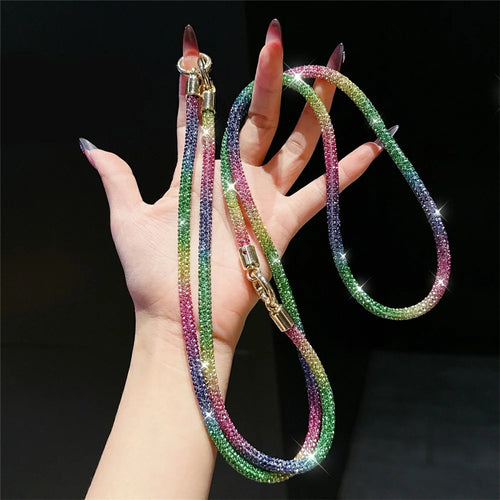 3-in-1 Detachable Phone Lanyard Crossbody Strap Crystal Wrist Neck Universal Phone Chain - Rainbow Color - 1