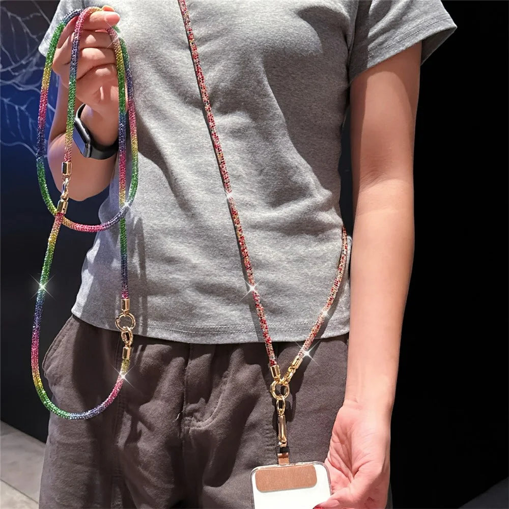 3-in-1 Detachable Phone Lanyard Crossbody Strap Crystal Wrist Neck Universal Phone Chain - Rainbow Color - 2
