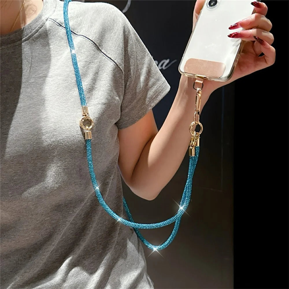 3-in-1 Detachable Phone Lanyard Crossbody Strap Crystal Wrist Neck Universal Phone Chain - Rainbow Color - 3