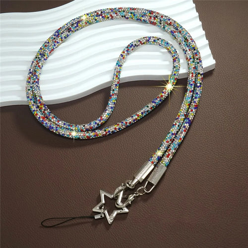 Phone Crossbody Neck Strap Crystal Rhinestone Star Charm Lanyard with Full Rhinestone - Multi-color - 1