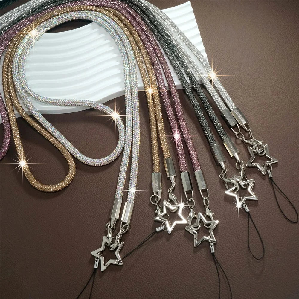 Phone Crossbody Neck Strap Crystal Rhinestone Star Charm Lanyard with Full Rhinestone - Multi-color - 3