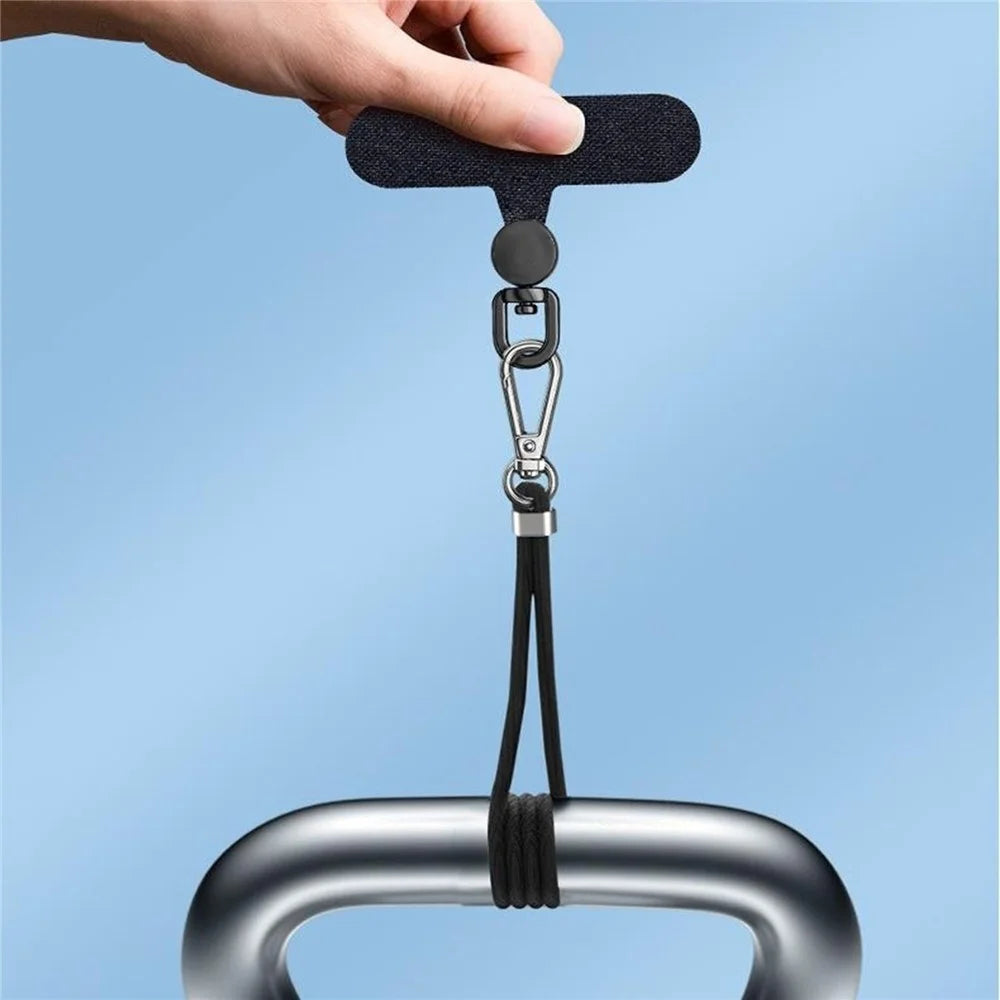 Oxford Cloth Phone Lanyard Tether Tab 360 Degree Rotation Stainless Steel D-Ring Strap Gasket - Gold Disc / Black - 2