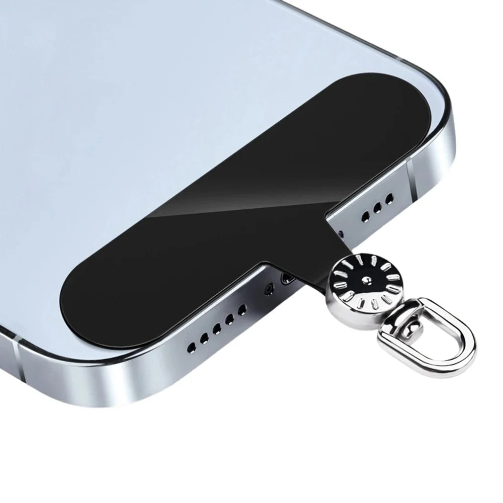 Phone Lanyard Connector 360° Rotation Anti-Lost TPU Tether Tab Strap Adapter with Metal Ring - Silver Dial Plate / Black - 1