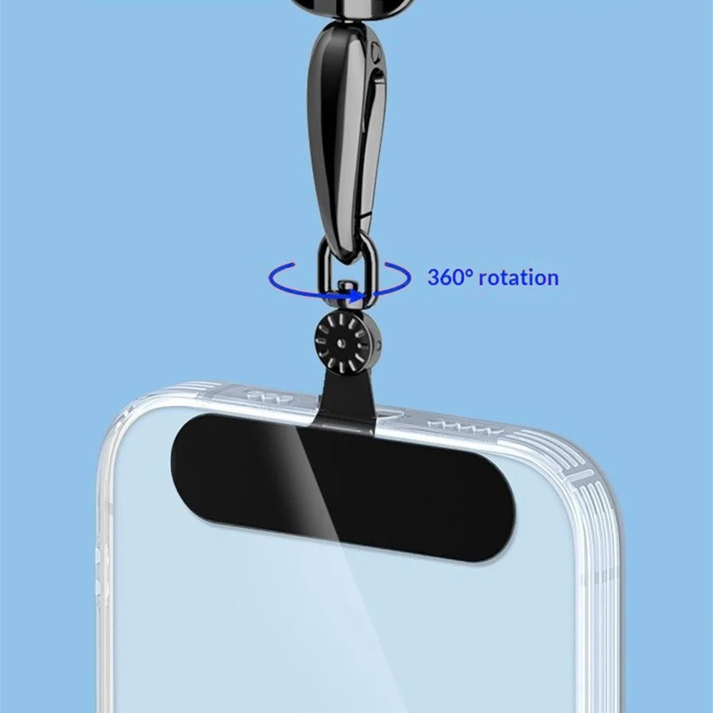 Phone Lanyard Connector 360° Rotation Anti-Lost TPU Tether Tab Strap Adapter with Metal Ring - Silver Dial Plate / Black - 3