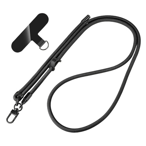 1.5m Adjustable Phone Lanyard with Tether Tab Crossbody Neck Strap Woven Nylon Anti-lost Rope, 8mm Diameter - Classic Black - 1