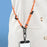 1.5m Adjustable Phone Lanyard with Tether Tab Crossbody Neck Strap Long Nylon Rope, 8mm Diameter - White / Orange X Pattern - 6