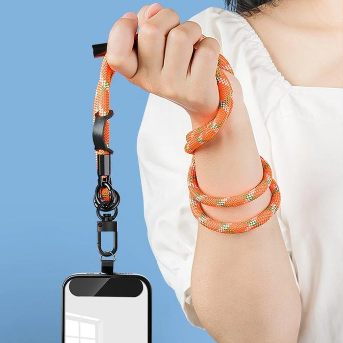 1.5m Adjustable Phone Lanyard with Tether Tab Crossbody Neck Strap Long Nylon Rope, 8mm Diameter - White / Orange X Pattern - 7