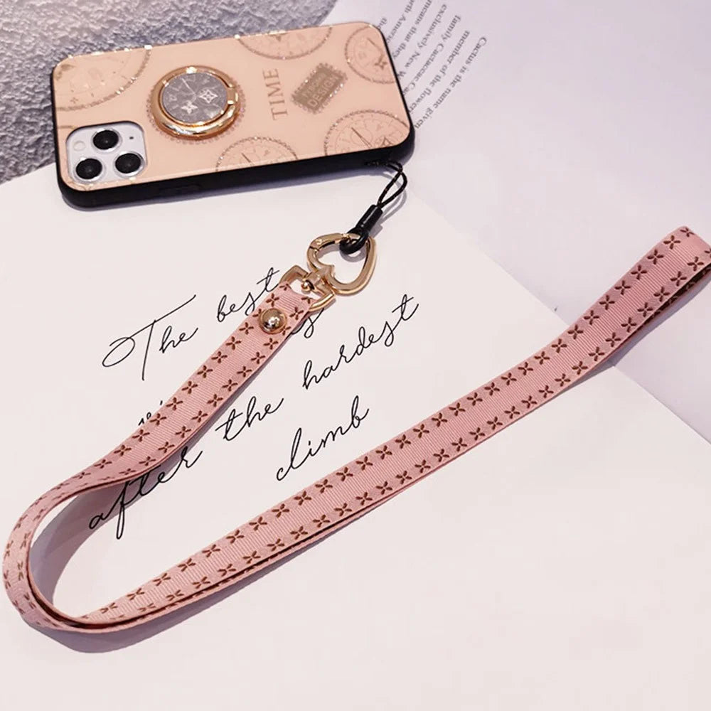 Heart Metal Buckle Cell Phone Case Hanging Neck Lanyard Name Tag Phone Neck Strap - Pink - 3