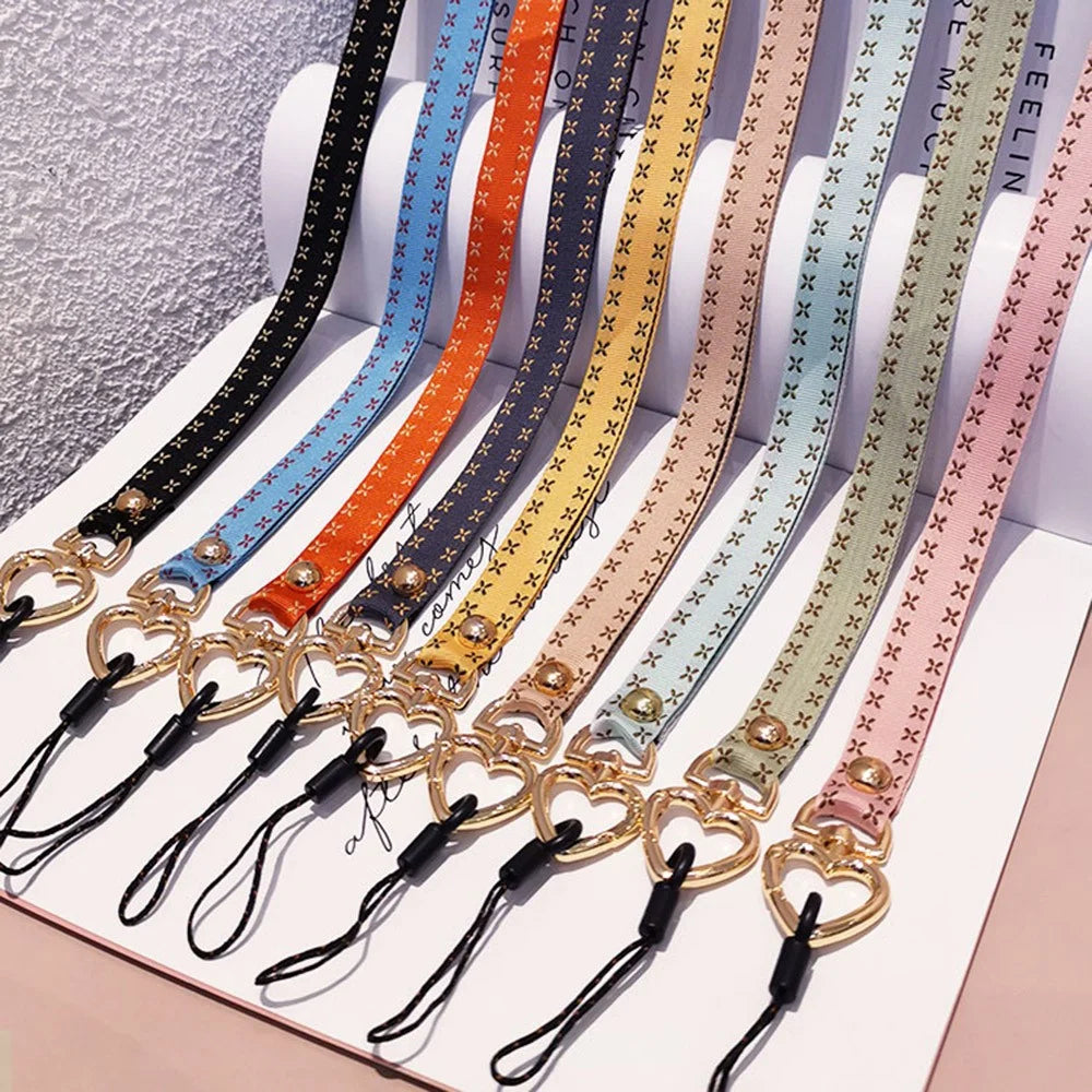 Heart Metal Buckle Cell Phone Case Hanging Neck Lanyard Name Tag Phone Neck Strap - Pink - 7
