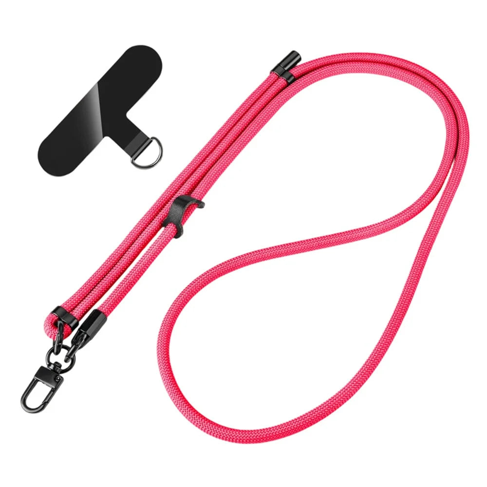 1.5m Adjustable Phone Strap with Tether Tab Crossbody Nylon Long Strap, 8mm Diameter - Rose - 1
