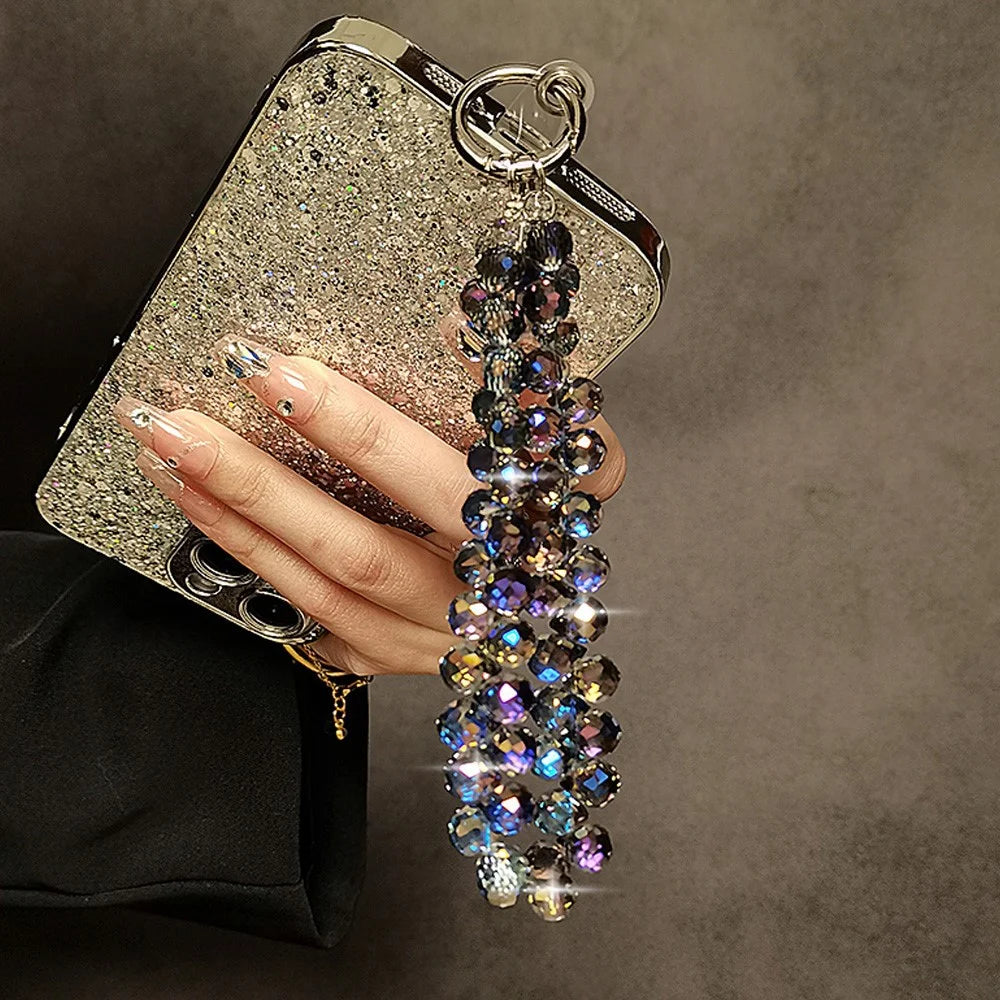 14cm Crystal Bead Phone Strap Chain Wrist Lanyard Keychain with Clear Tether Tab - Dark Purple - 4