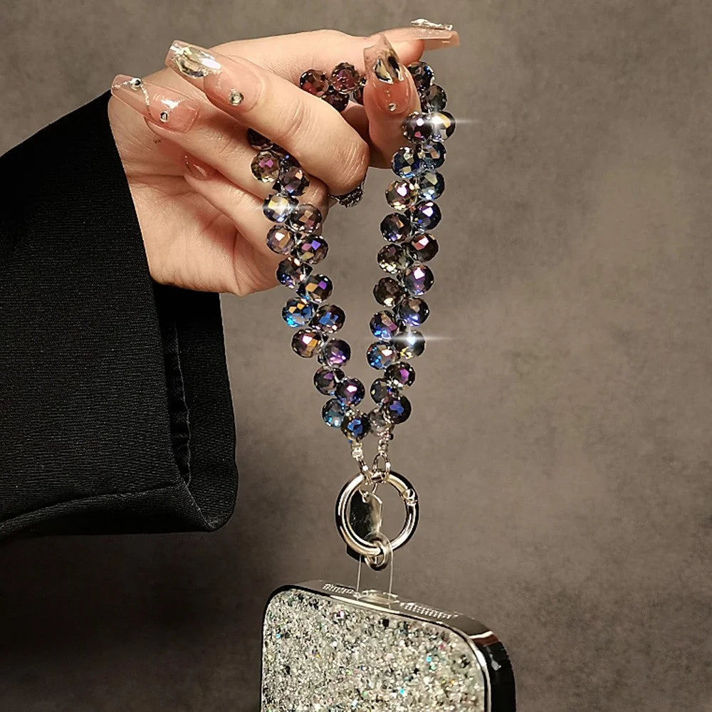 14cm Crystal Bead Phone Strap Chain Wrist Lanyard Keychain with Clear Tether Tab - Dark Purple - 5