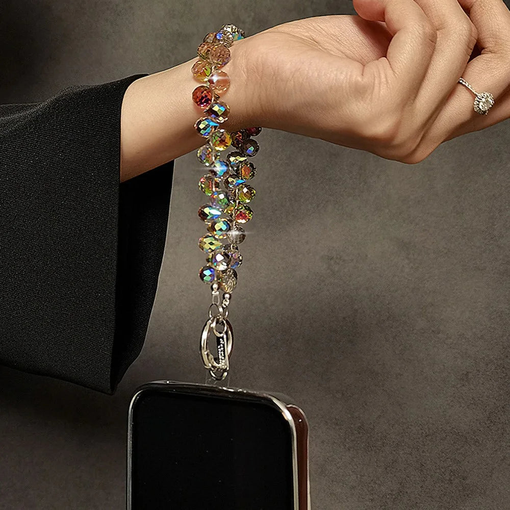14cm Crystal Bead Phone Strap Chain Wrist Lanyard Keychain with Clear Tether Tab - Dark Purple - 6