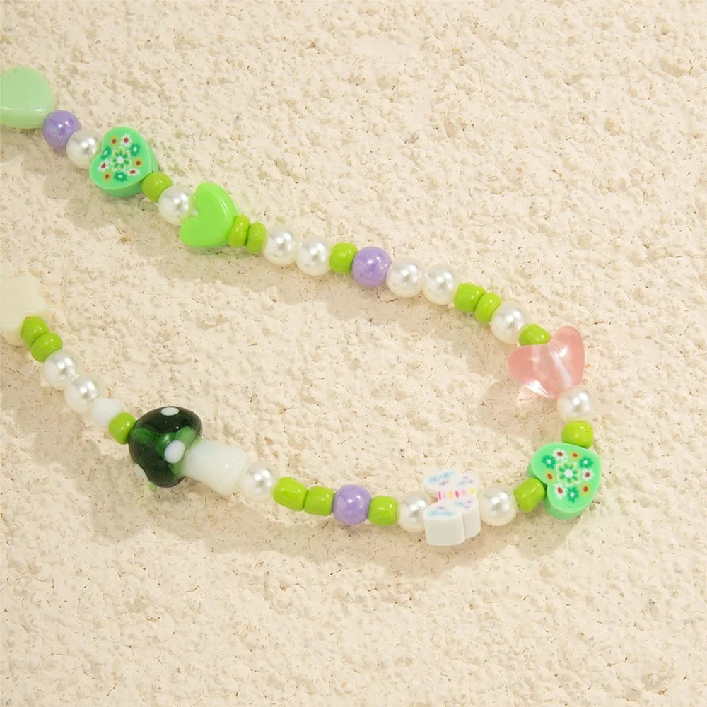 20cm Phone Lanyard Mushroom Pearl Tassel Design Acrylic Beaded Strap Wrist Chain Mobile Accessory - 0034 - 4