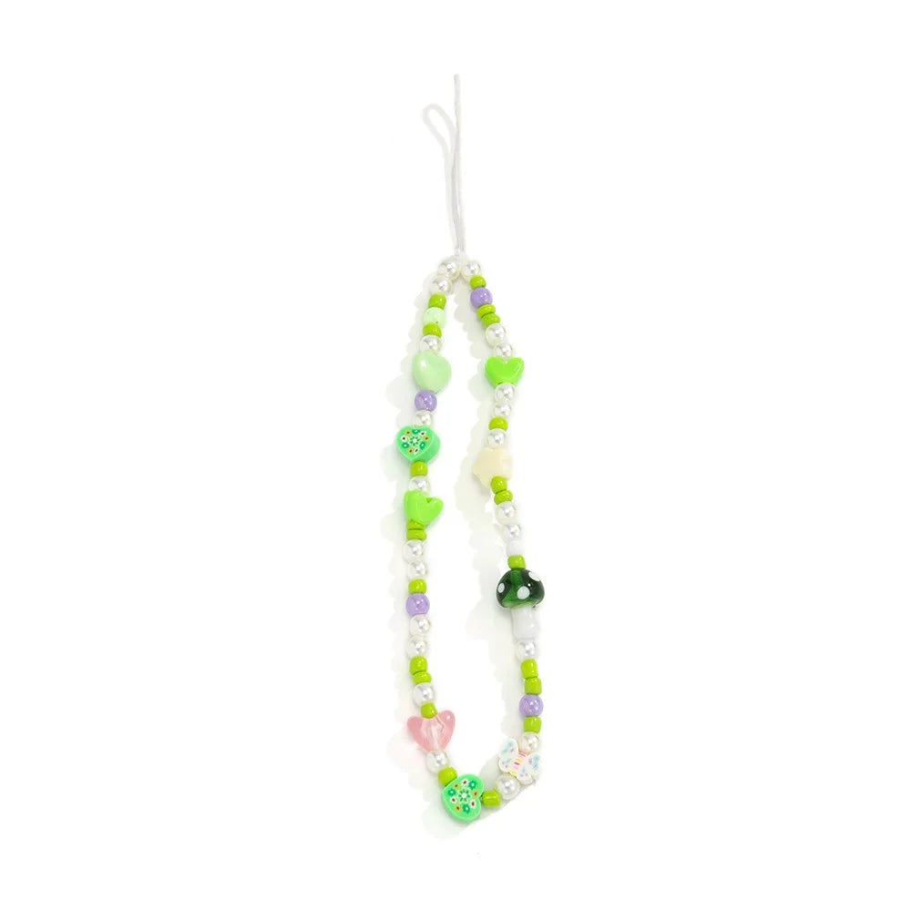 20cm Phone Lanyard Mushroom Pearl Tassel Design Acrylic Beaded Strap Wrist Chain Mobile Accessory - 0034 - 5
