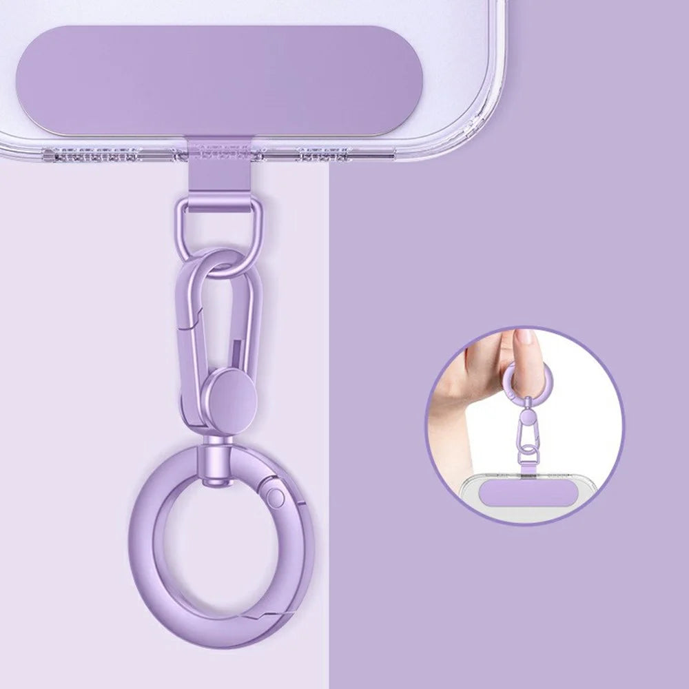 Phone Lanyard Tether Tab 360° Rotating Anti-tangling Detachable Ring Hook Stainless Steel Patch Strap Connector - Round Ring Holder / Lilac Purple - 1