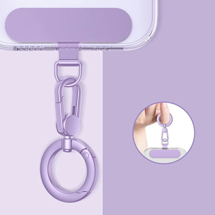 Phone Lanyard Tether Tab 360° Rotating Anti-tangling Detachable Ring Hook Stainless Steel Patch Strap Connector - Round Ring Holder / Lilac Purple - 1