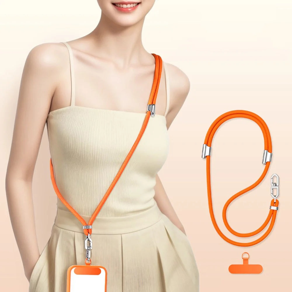 1.5m Adjustable Phone Lanyard Crossbody Neck Strap 360° Rotating Buckle with Stainless Steel Tether Tab, 7mm Diameter - Orange - 1