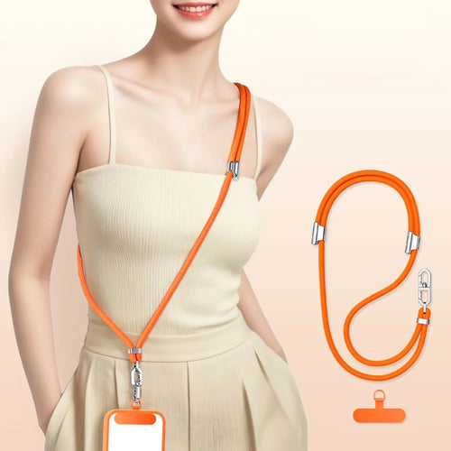 1.5m Adjustable Phone Lanyard Crossbody Neck Strap 360° Rotating Buckle with Stainless Steel Tether Tab, 7mm Diameter - Orange - 1