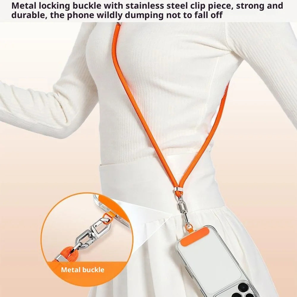 1.5m Adjustable Phone Lanyard Crossbody Neck Strap 360° Rotating Buckle with Stainless Steel Tether Tab, 7mm Diameter - Orange - 2