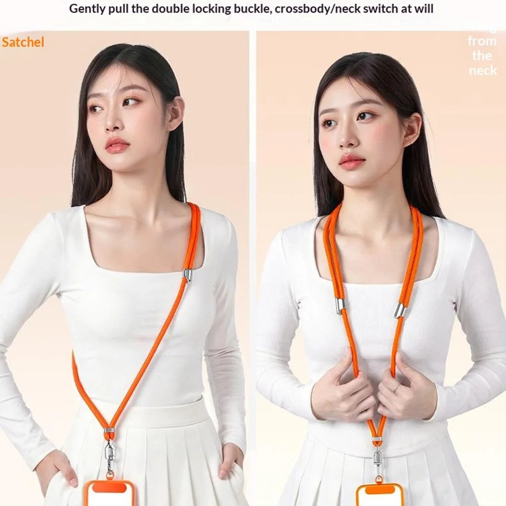 1.5m Adjustable Phone Lanyard Crossbody Neck Strap 360° Rotating Buckle with Stainless Steel Tether Tab, 7mm Diameter - Orange - 3