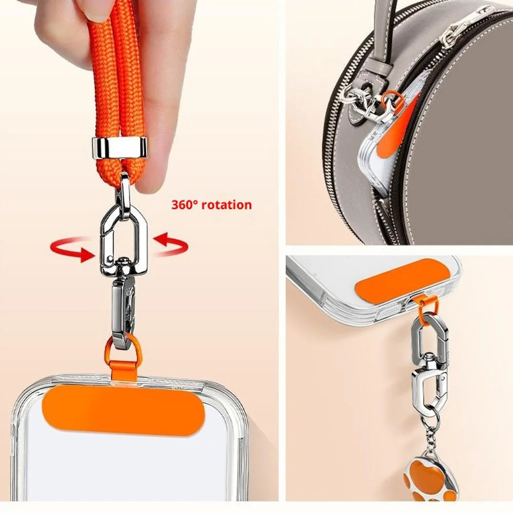 1.5m Adjustable Phone Lanyard Crossbody Neck Strap 360° Rotating Buckle with Stainless Steel Tether Tab, 7mm Diameter - Orange - 4