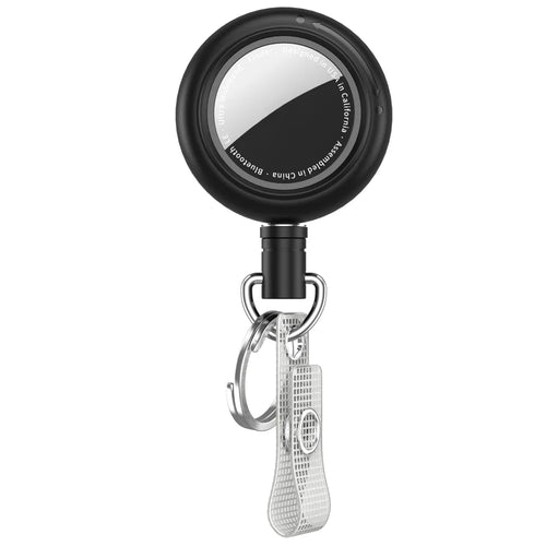 For AirTag / AirTag (2nd Generation) Protective Case Anti Scratch Silicone Cover with Retractable Cord and Belt Clip - Black - 1