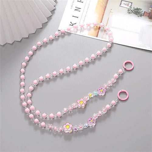 120cm Flower Charm Beaded Phone Carrying Lanyard Crossbody Strap for Bag Water Bottle Accessories - Pink - 1