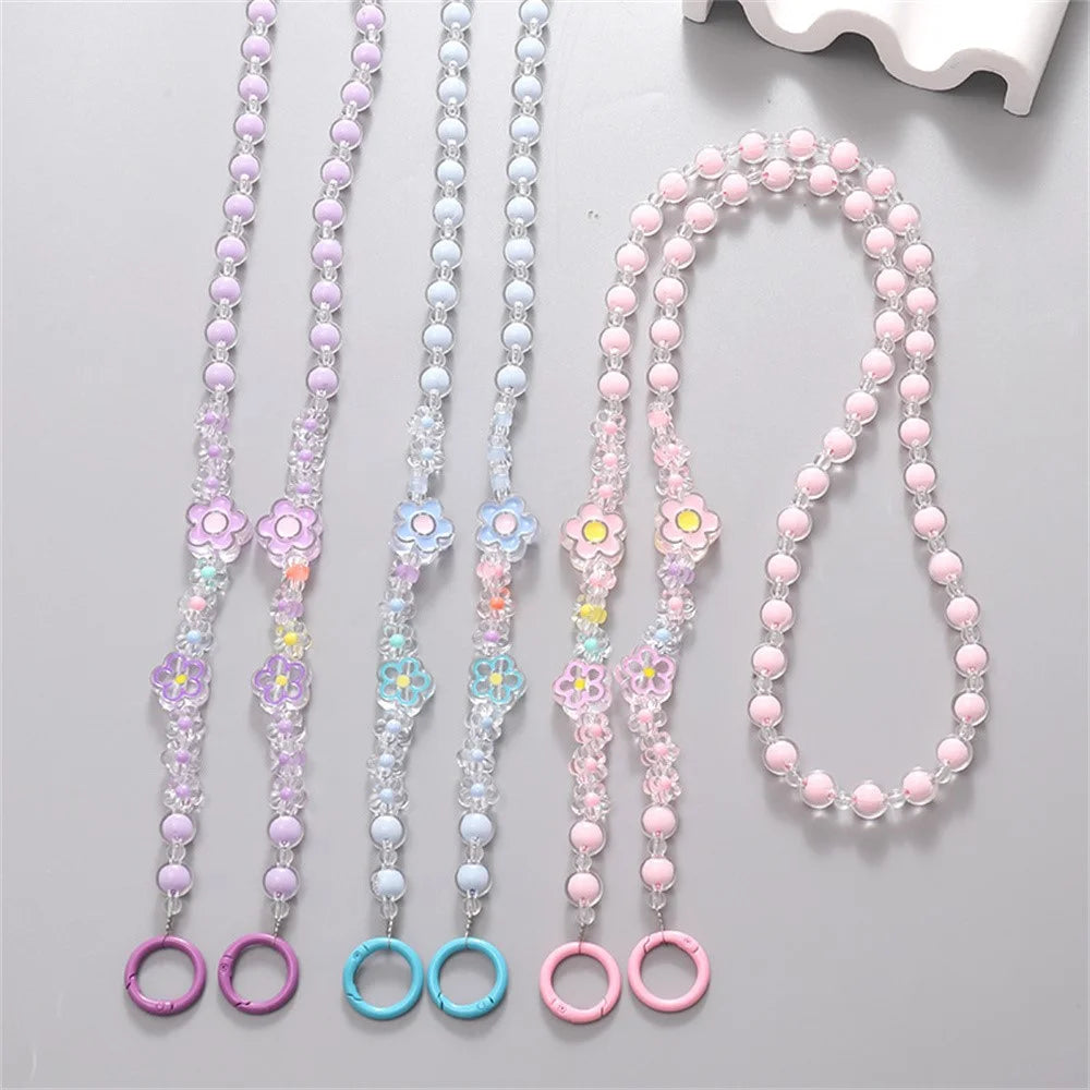 120cm Flower Charm Beaded Phone Carrying Lanyard Crossbody Strap for Bag Water Bottle Accessories - Pink - 2
