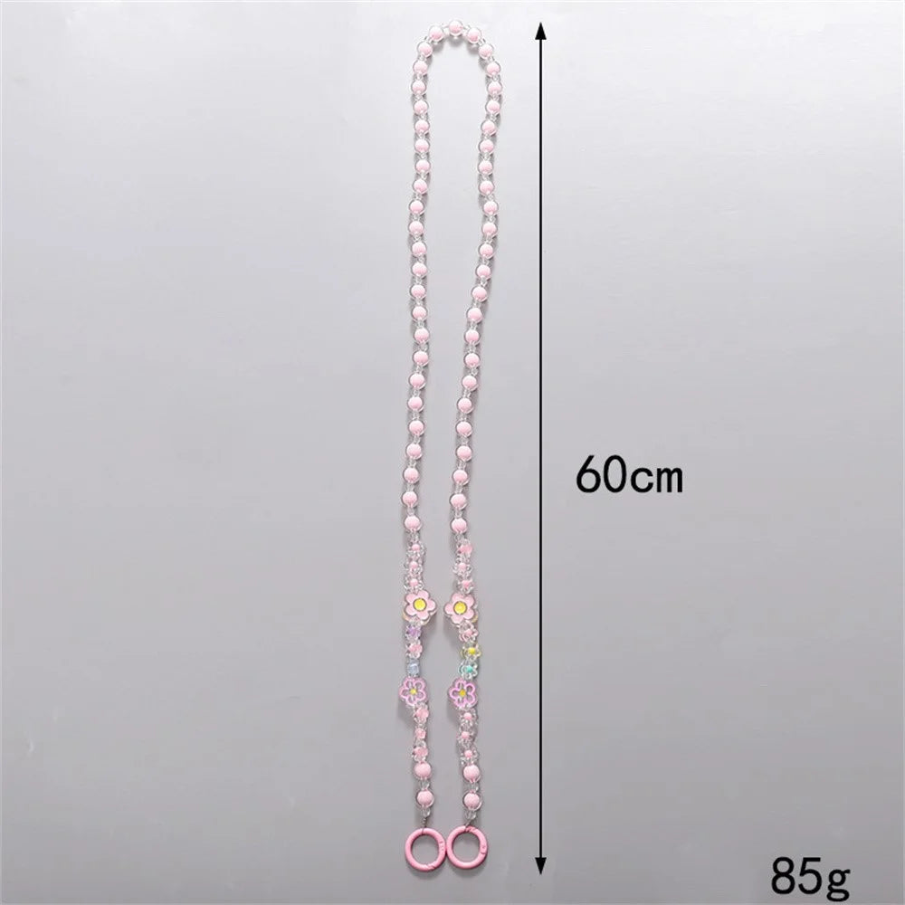 120cm Flower Charm Beaded Phone Carrying Lanyard Crossbody Strap for Bag Water Bottle Accessories - Pink - 3