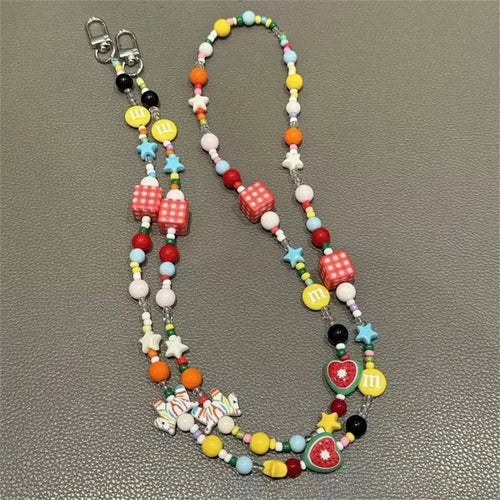 120cm Length Colorful Beaded Phone Lanyard Strap with Metal Clip Anti-lost Mobile Phone Chain Crossbody Neck Strap for Phone Case - Colorful Horse - 1