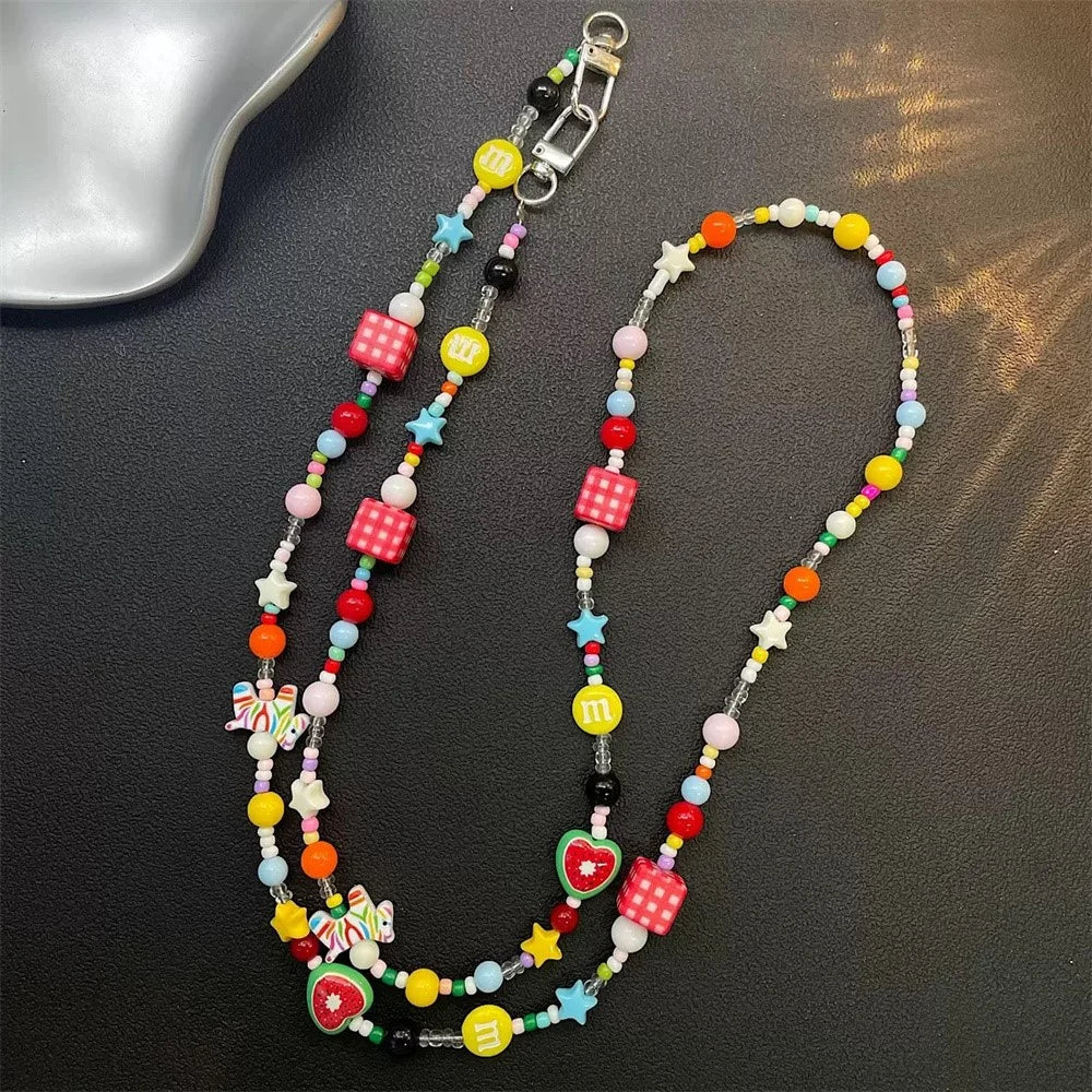 120cm Length Colorful Beaded Phone Lanyard Strap with Metal Clip Anti-lost Mobile Phone Chain Crossbody Neck Strap for Phone Case - Colorful Horse - 2