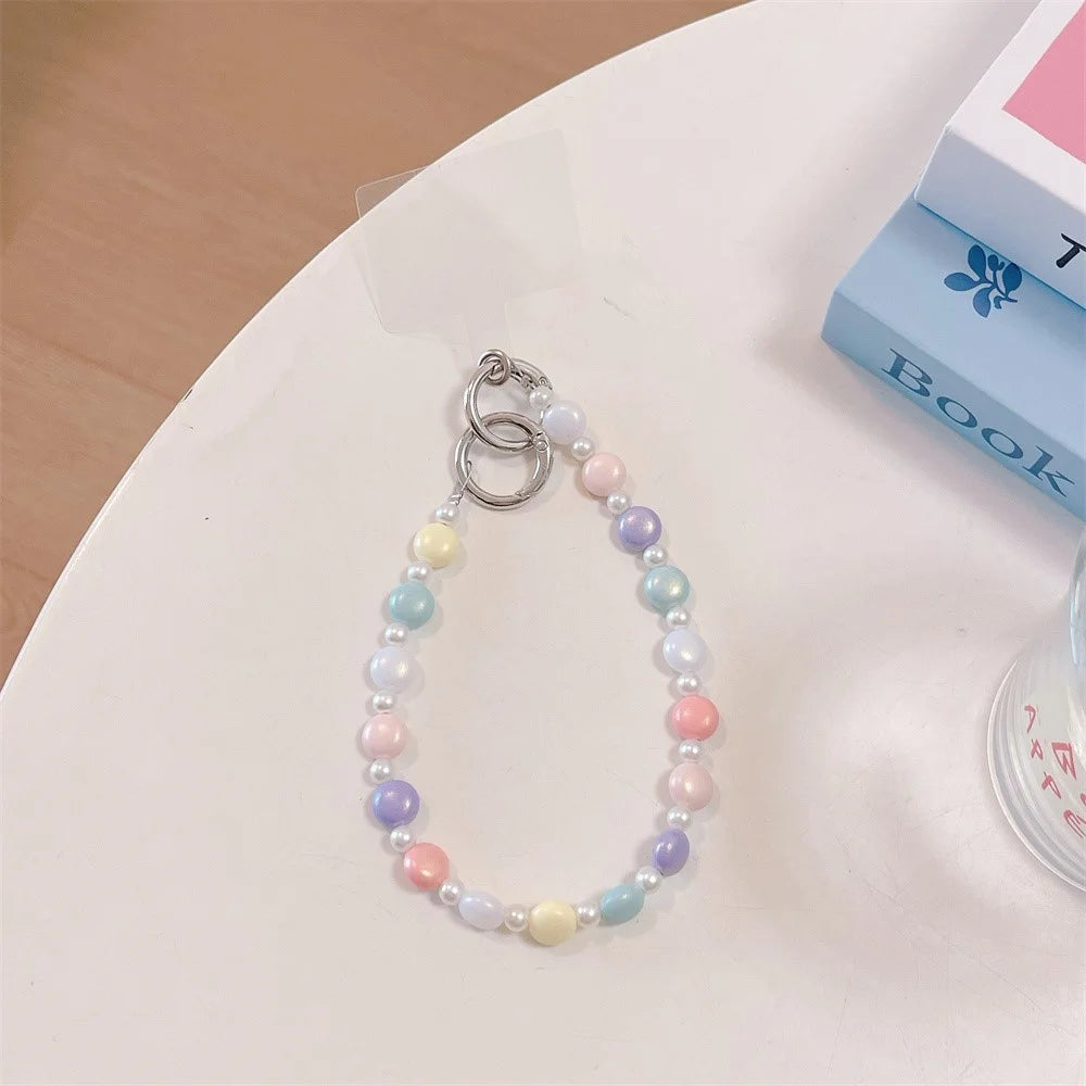 32cm Length Candy Color Beaded Phone Charm Strap Lanyard Bracelet Colorful Pearl Chain Wrist Lanyard Phone Strap Accessories - 1