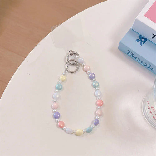 32cm Length Candy Color Beaded Phone Charm Strap Lanyard Bracelet Colorful Pearl Chain Wrist Lanyard Phone Strap Accessories - 1