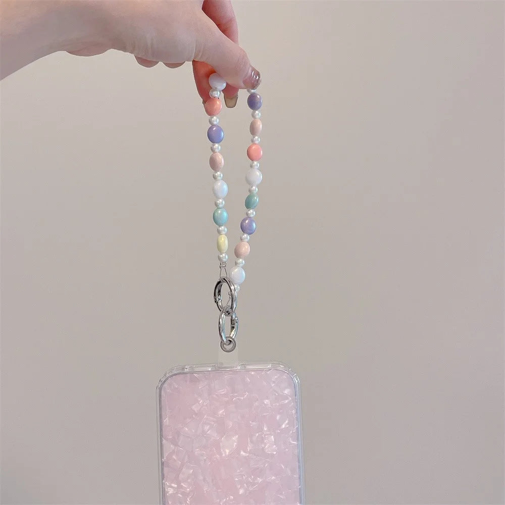 32cm Length Candy Color Beaded Phone Charm Strap Lanyard Bracelet Colorful Pearl Chain Wrist Lanyard Phone Strap Accessories - 3