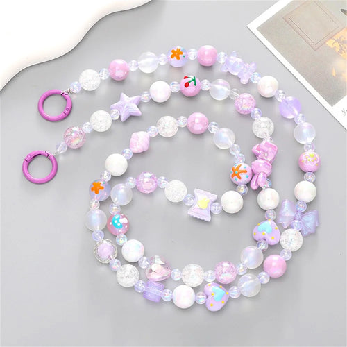120cm Length Phone Lanyard Beaded Chain Crossbody Strap Colorful Charm Phone Necklace Strap with Metal Clasp - K196  /  Purple - 1