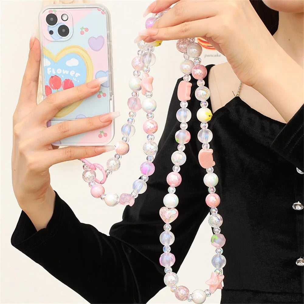 120cm Length Phone Lanyard Beaded Chain Crossbody Strap Colorful Charm Phone Necklace Strap with Metal Clasp - K196  /  Purple - 2