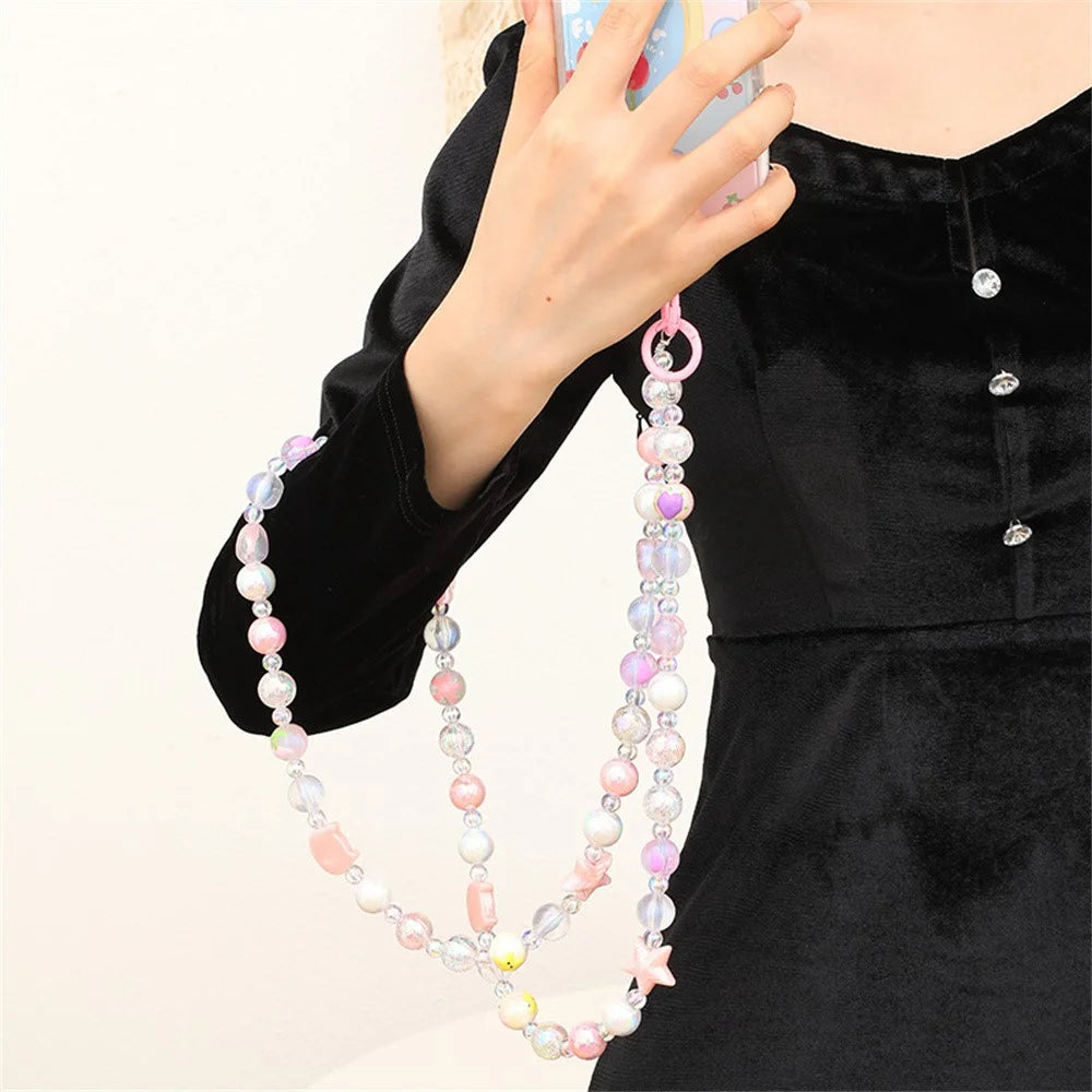 120cm Length Phone Lanyard Beaded Chain Crossbody Strap Colorful Charm Phone Necklace Strap with Metal Clasp - K196  /  Purple - 3