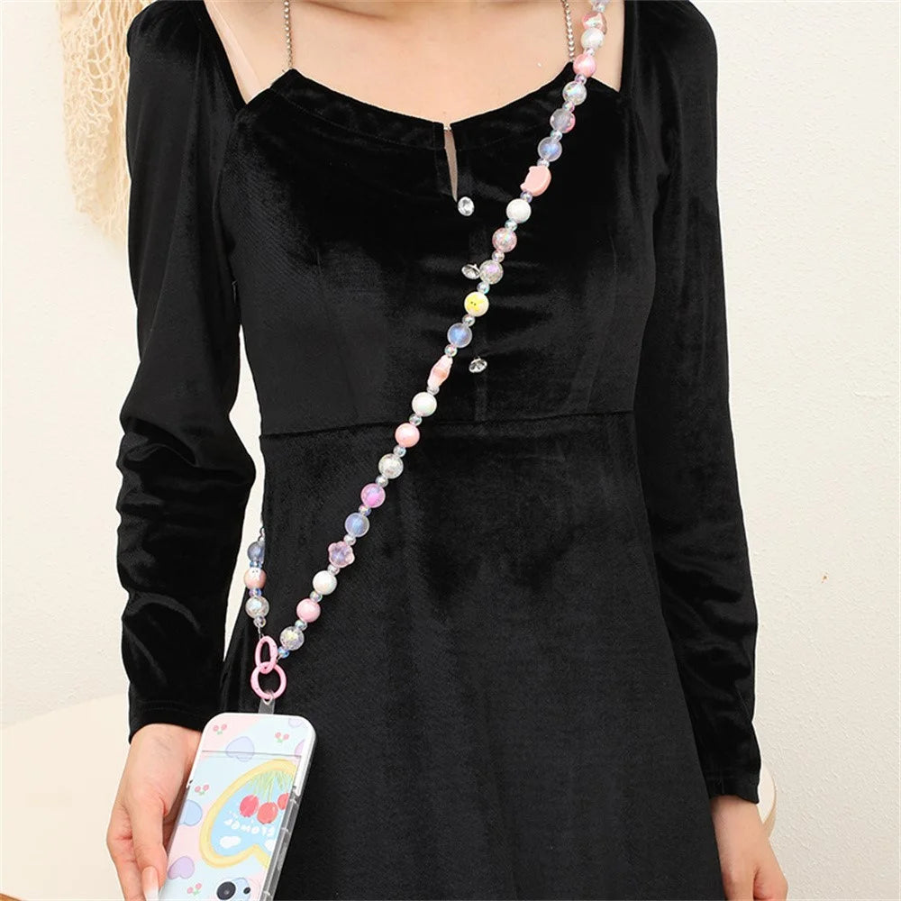 120cm Length Phone Lanyard Beaded Chain Crossbody Strap Colorful Charm Phone Necklace Strap with Metal Clasp - K196  /  Purple - 4