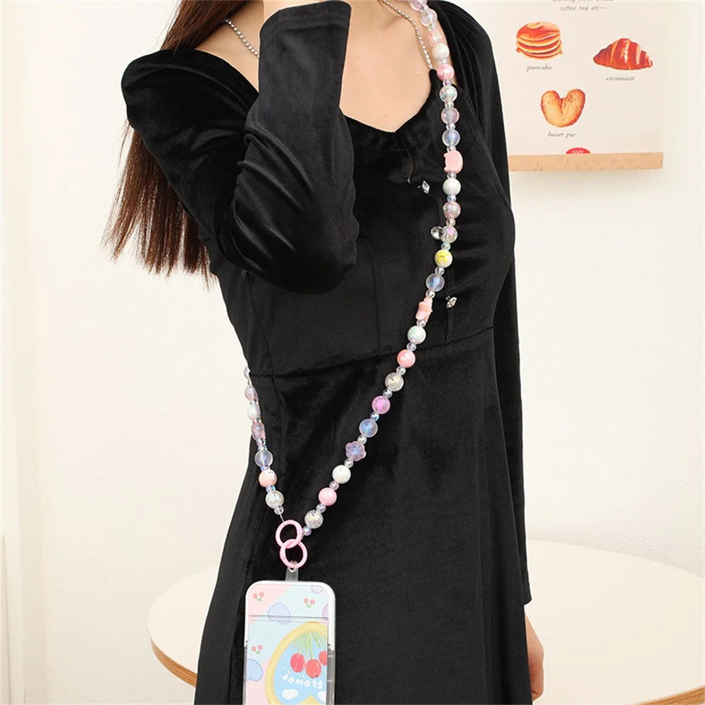 120cm Length Phone Lanyard Beaded Chain Crossbody Strap Colorful Charm Phone Necklace Strap with Metal Clasp - K196  /  Purple - 5