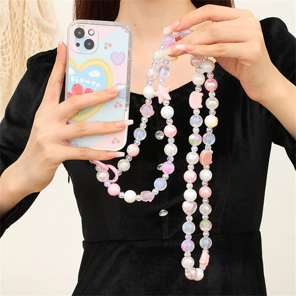 120cm Length Phone Lanyard Beaded Chain Crossbody Strap Colorful Charm Phone Necklace Strap with Metal Clasp - K196  /  Purple - 6